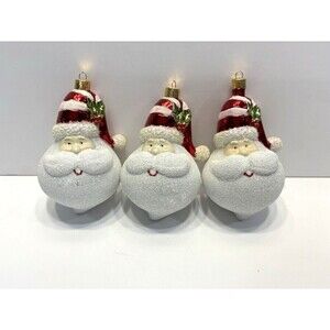 Very Merry Shatter Proof Santa Head Decorative Ornaments Set Of 3 Red Christmas